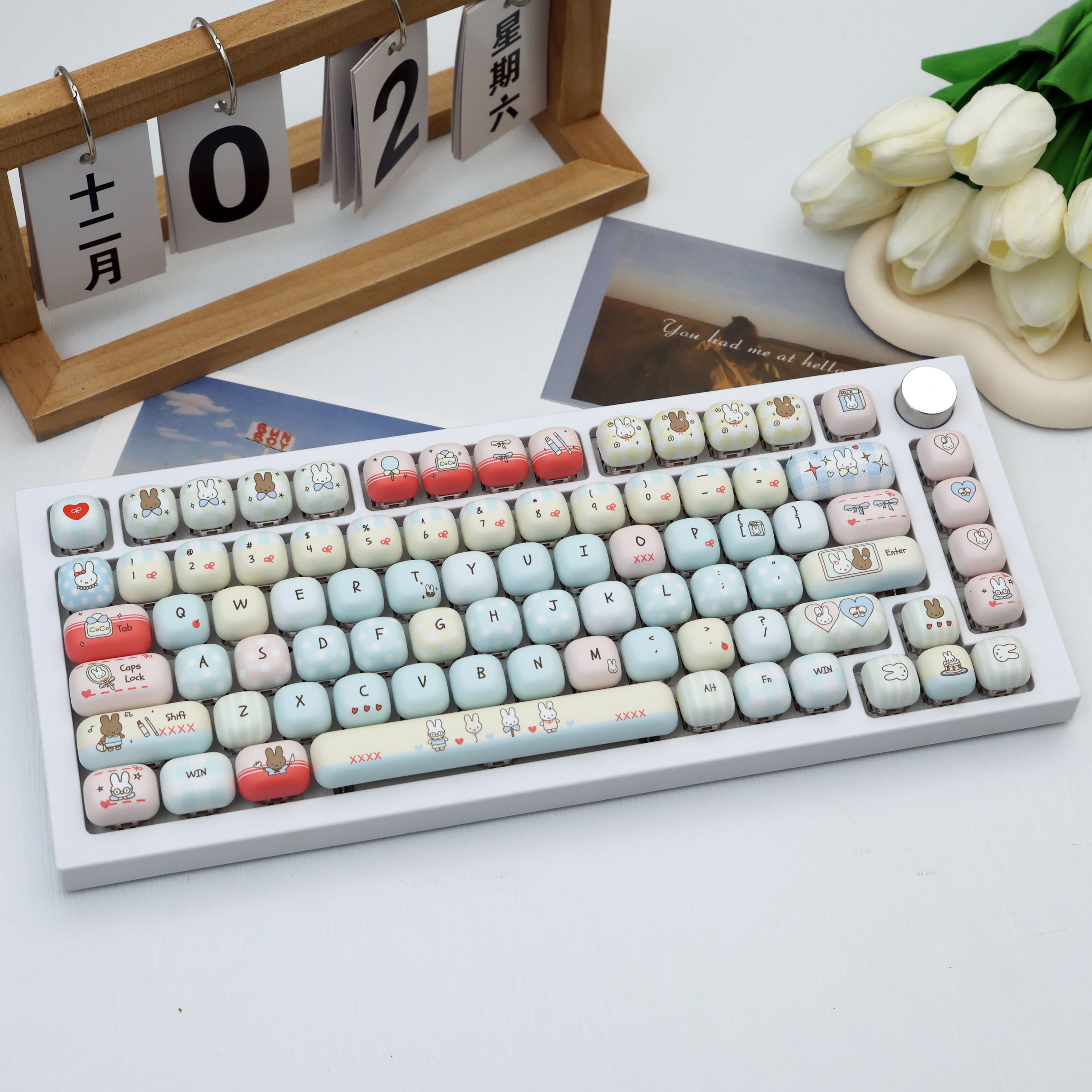 137 teclas, tema de coelho dos contos de fadas, conjunto de keycaps PBT com sublimação de tinta, perfil MOG, para