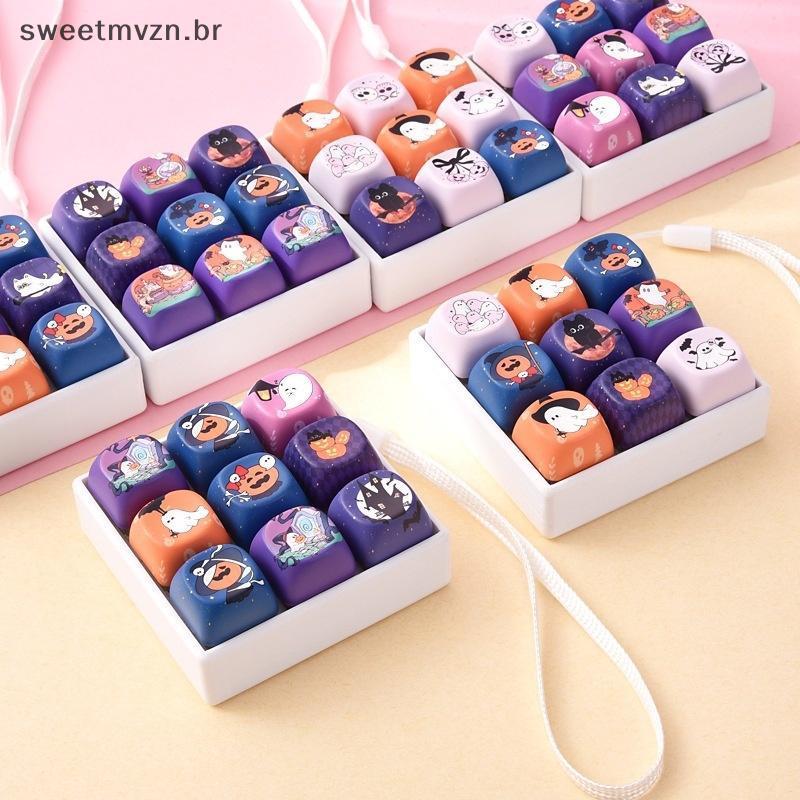 sweetmvzn 9 Teclas Tema De Halloween Keycap Pingente Criativo Fidget Teclado Chaveiro Para Festa Jogo Prêmios Crianças P