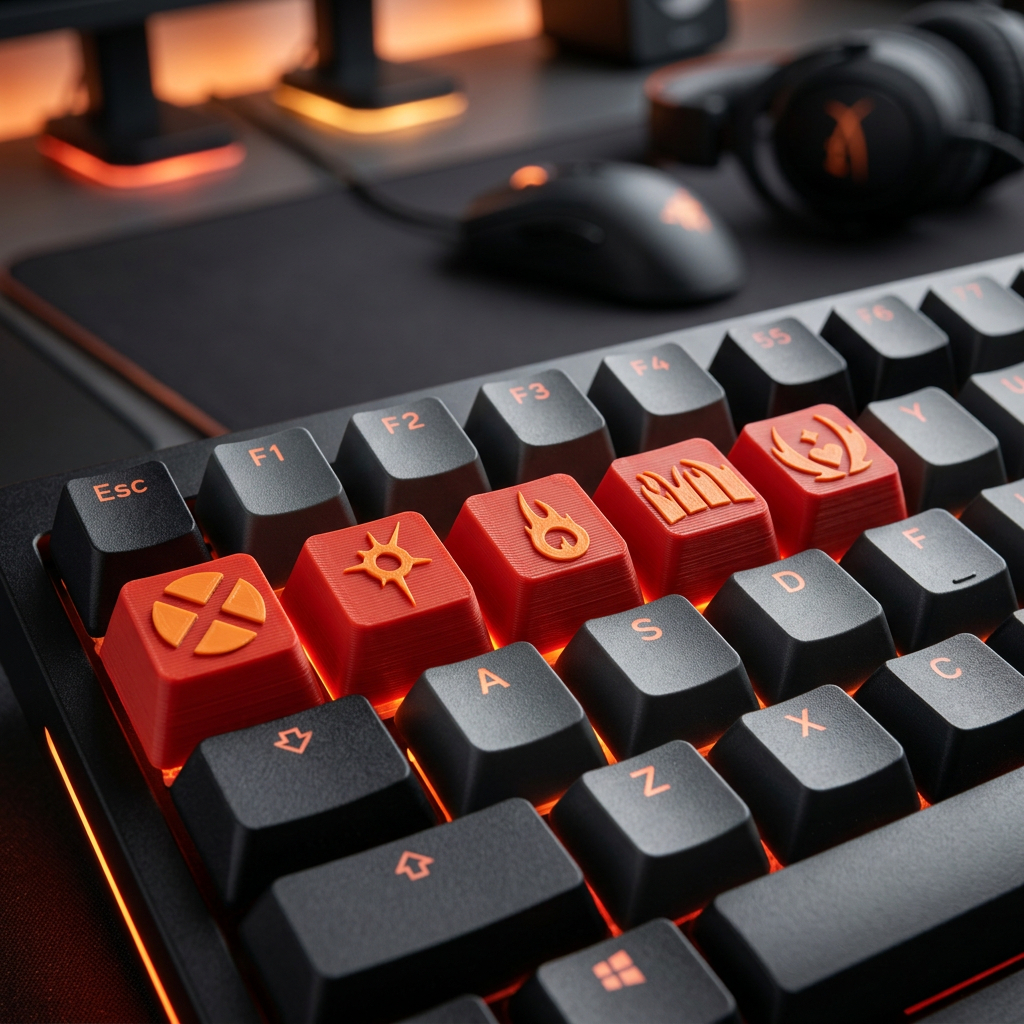 Kit Keycap Phoenix Valorant | Tecla Decorativa Gamer para Teclado Mecânico Padrão, Keycaps Custom Tema Valorant Phoenix