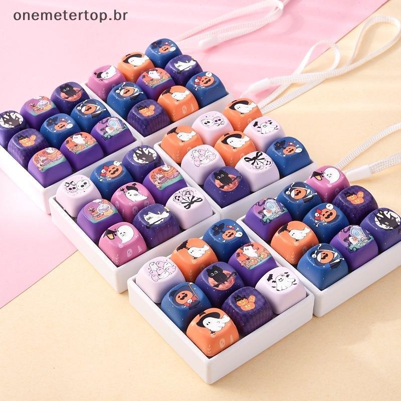 onemetertop 9-Chave Tema De Halloween Keycap Pingente Criativo Fidget Teclado Chaveiro Para Festa Jogo Prêmios Crianças