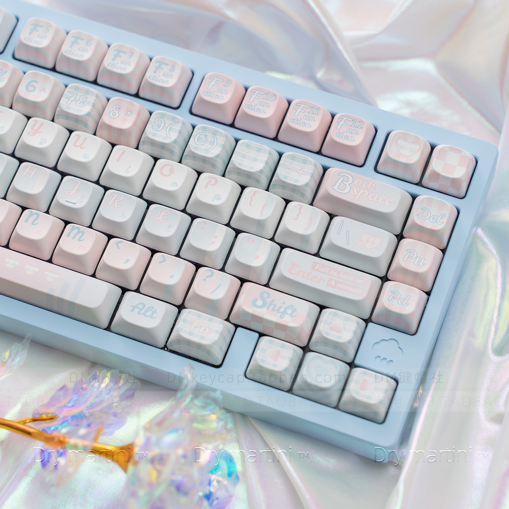 Amor tema Keycap redondo MOC bola boné PBT azul rosa Original sublimação de fábrica 68 75 84 87 98 108 etc.