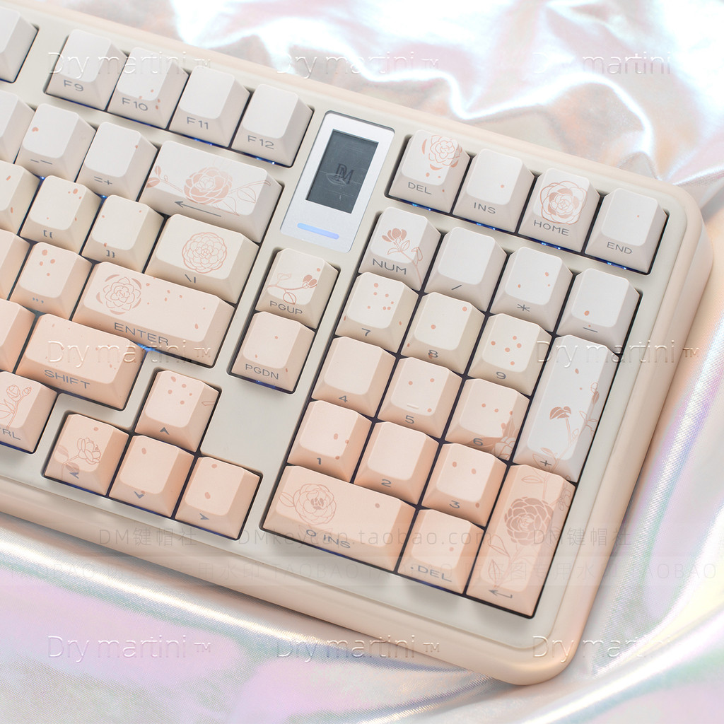 Fogggy Camélia Tema Flor Linguagem Lado Gravado Transparente Keycap Original Fábrica PBT Sublimação de Cinco Lados 68/84