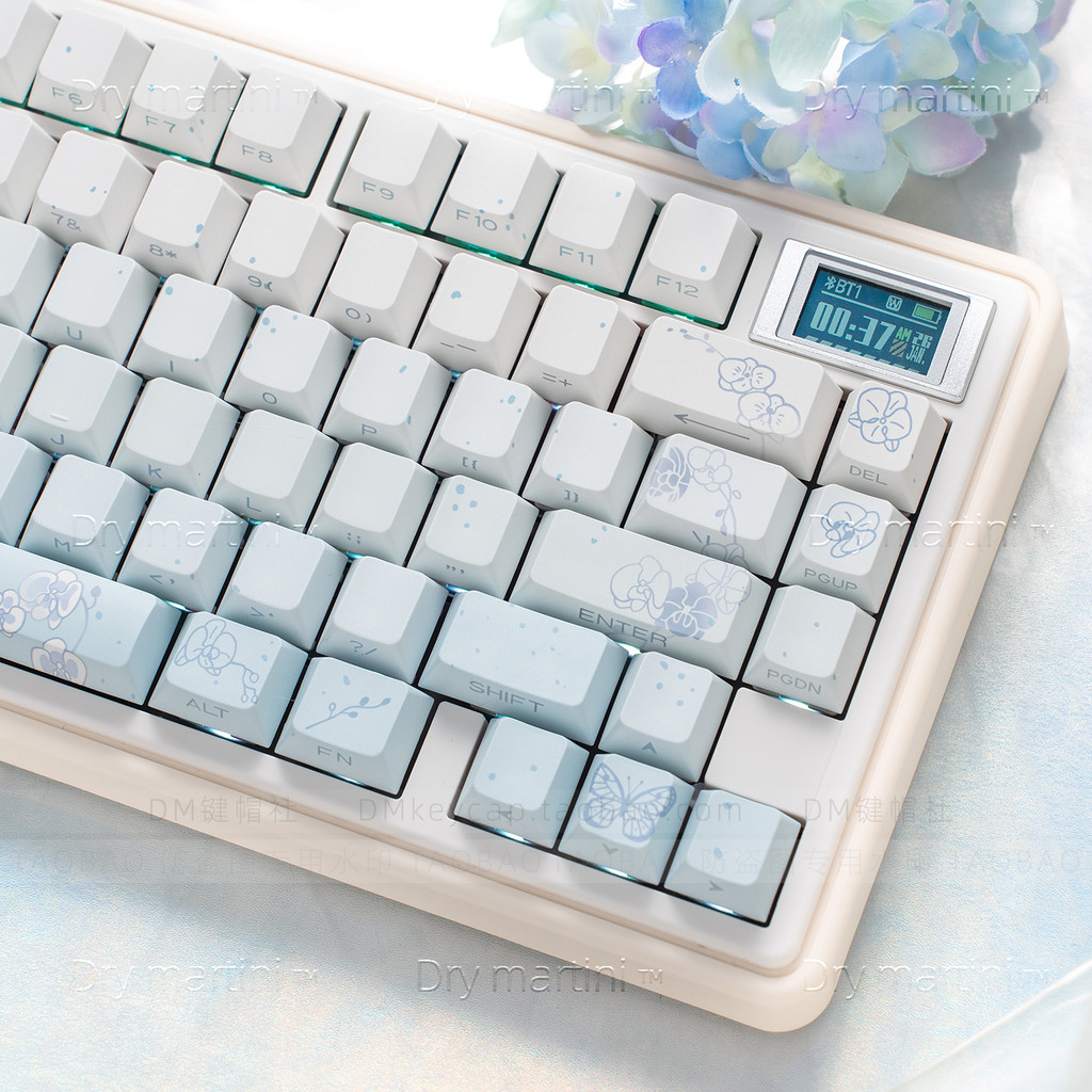 Névoa Phalaenopsis tema flor linguagem lado gravado transparente Keycap Original fábrica PBT sublimação de cinco lados 6