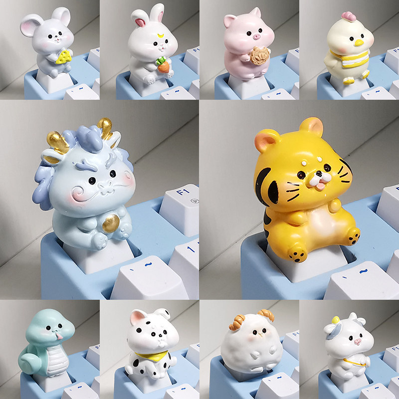 Tema do zodíaco Keycap exclusivo esc ano do dragão decoração tridimensional único macaco transparente/tigre de porco/cob