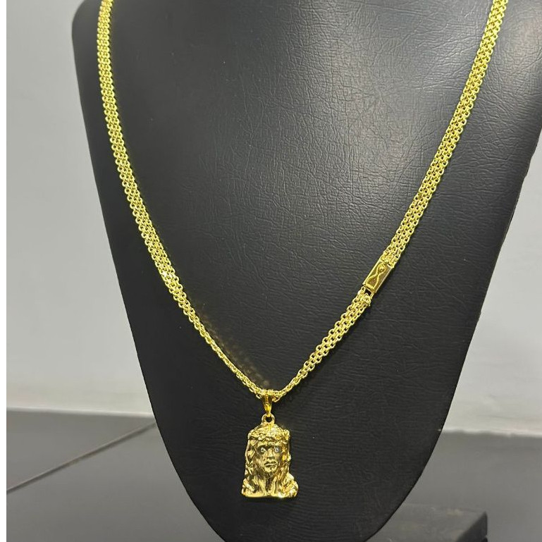 Cordão Cadeado Triplo com Pingente Rosto de Cristo – 70 cm | Banho em Ouro 18 MOEDA ANTIGA   Estilo, fé