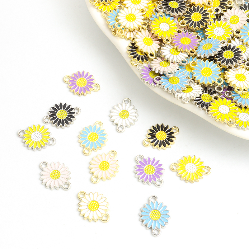 10pcs Coreano Estilo Little Freshness Daisy Esmalte Conectores De Duplos Pingentes Links