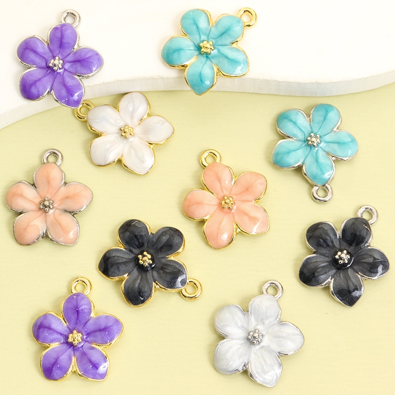 10 Peças 6 Cores Gotejamento Óleo Doce Flor De Cerejeira Sakura Amuletos De Liga , Moda Fresca Suéter Corrente Colar Pul