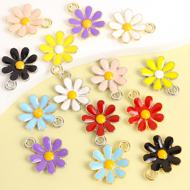 10pcs Estilo Coreano Esmalte Colorido Margarida Óleo De Gotejamento Encanta Popular Colar De Jóias