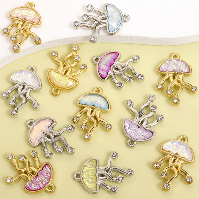 10 Peças Amuletos De Água-Viva Coloridos Sonhadores Com Strass , Pingentes Delicados De Liga De Resina Para Estilo De Vi