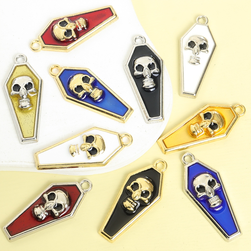 10pcs Dark Gothic Style Tombstone & 3D Estereoscópico Esmalte De Crânio Para O Halloween Jóias Assustadora