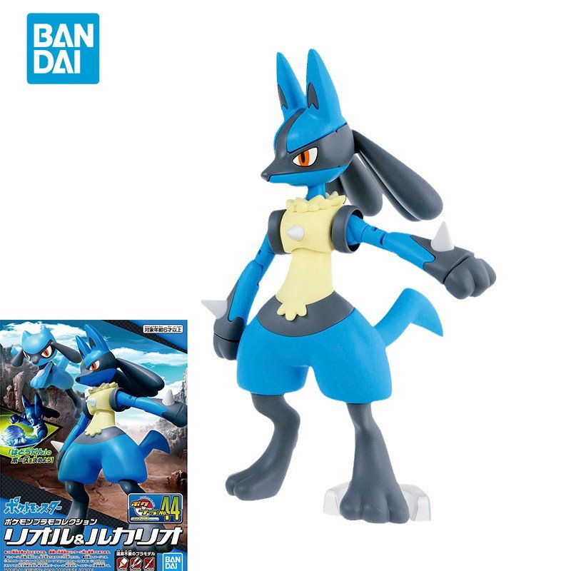 Figuras Originais Bandai Pokémon Série Plamo, Modelos Lucario e Riolu, Brinquedos de Montar, Ornamentos Colecionáveis