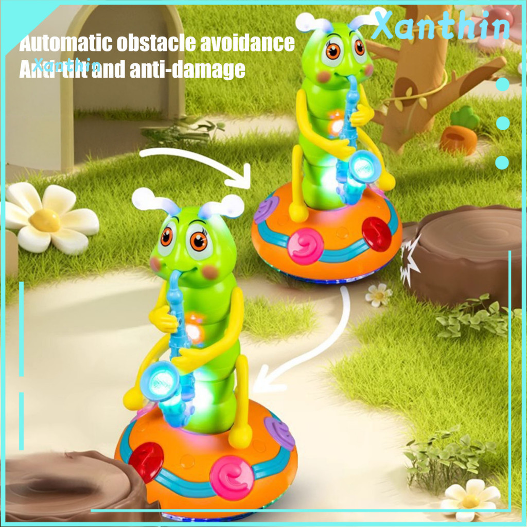 Toddlers Caterpillar Toy Electric Dancing with Led Lights Music Crawling Swinging Saxophone for Boys Girls Perfect Tummy