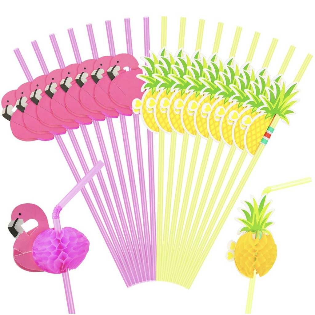 10 Pçs Cocktail Guarda-Chuva Beber Palha Flamingo Abacaxi Sortido Festa/Churrasco/Hawaiian/Praia/Bar Tema Canudos Casa