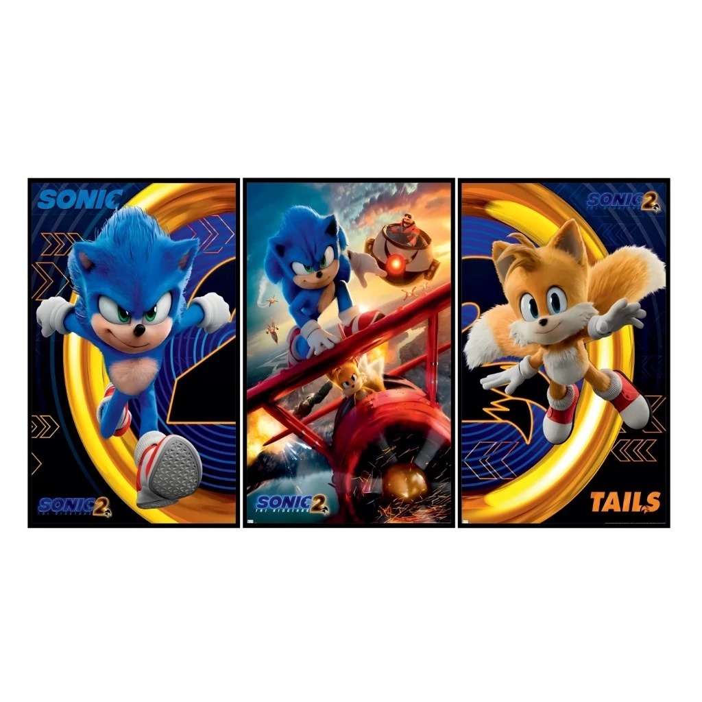 Quadros Decorativos Kit 3Pç 50x30 Sonic Tails Knuckles Games Filmes Quarto Sala Premium Luxo