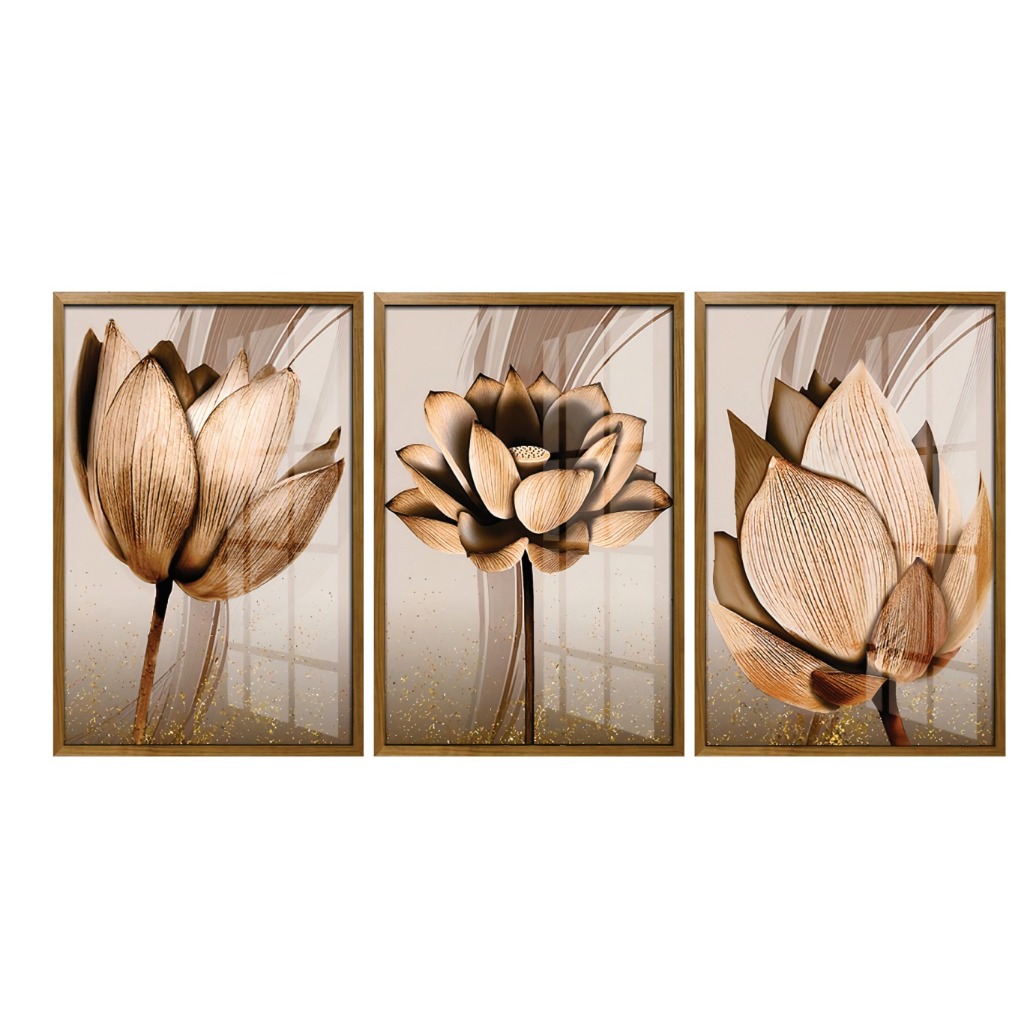 Quadros Pra Sala Jantar Quarto Kit 3pç 50x30  Flores Abstrato Boho Grande Premium