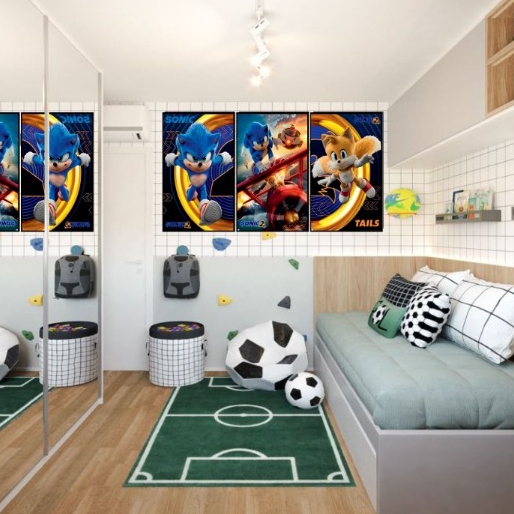 Kit 3Pç 50x30 Quadros Decorativos Sonic Tails Knuckles Games Filmes Quarto Sala Premium Luxo