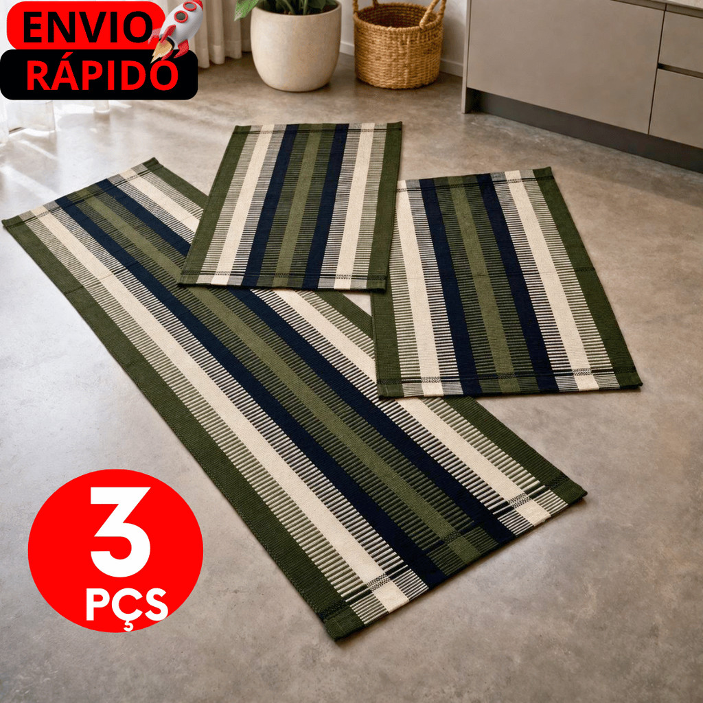 kit passadeira 1,40 comp x 0, 48 Larg (3pçs) Cozinha Veneza Artesanal tear algodão.