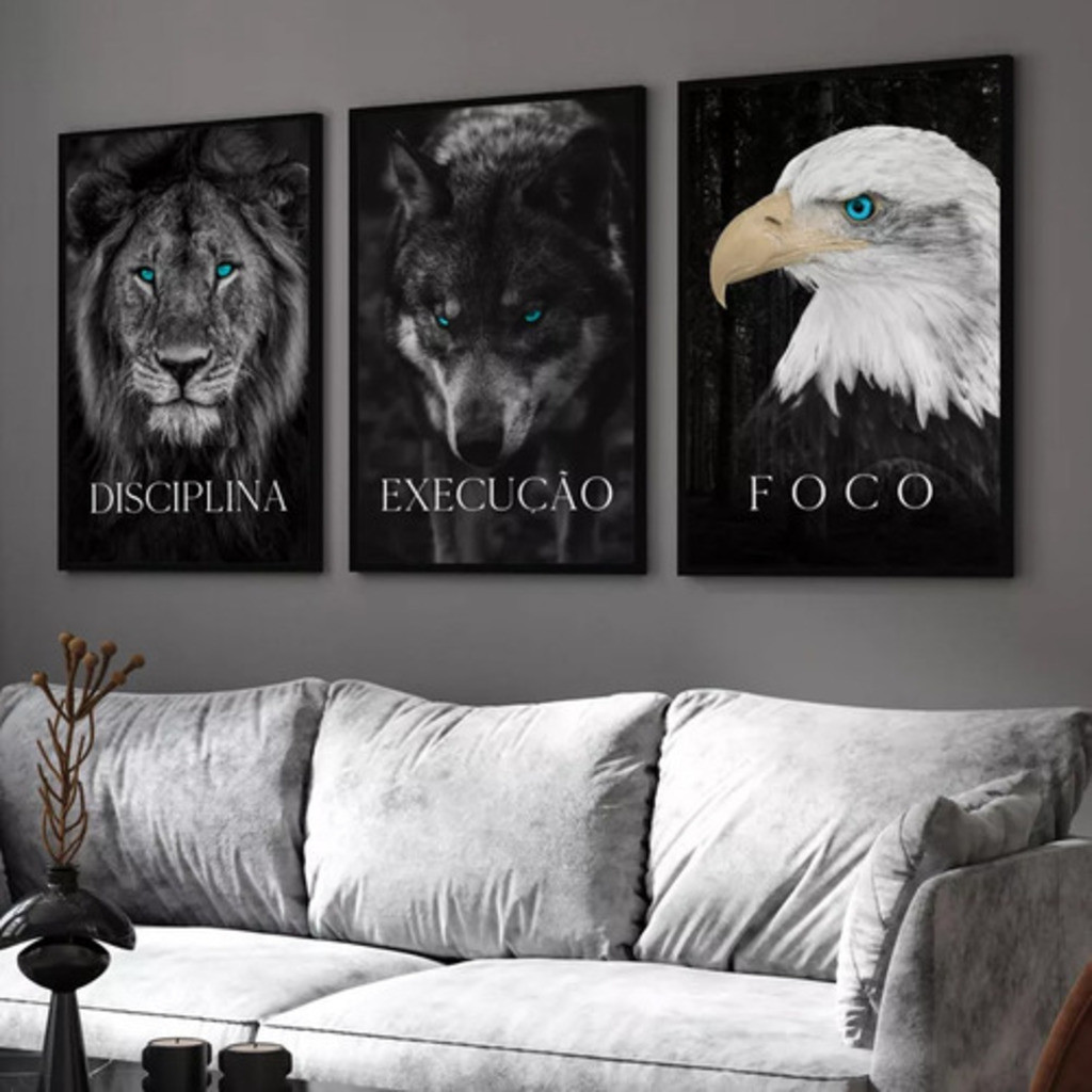 Quadros Decorativo Exclusivo 3pçs Quadros Decorativos Disciplina Execução Foco Leão Mural de painel espesso de 6mm