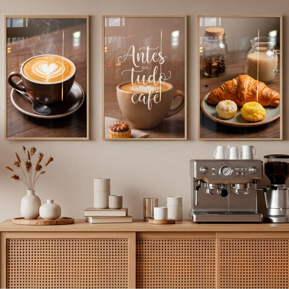 Quadros Decorativos Kit 3pçs Cantinho Do Café Cafeteria Luxo Moderno para Sala Hall VIP