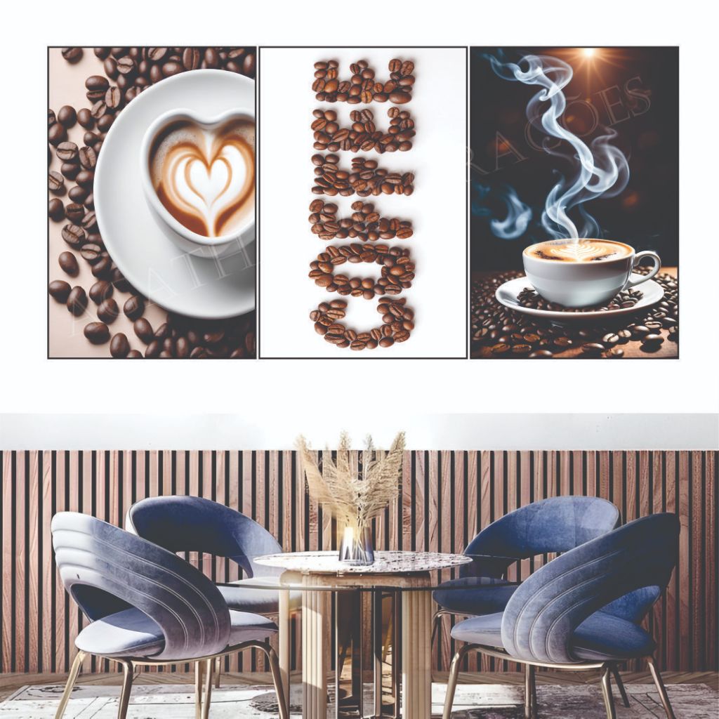 Kit 3 Quadros Decorativos Kit 3pçs Café Cantinho Amor Luxo Espaço Trigo Cafeteria Moderno Coffee