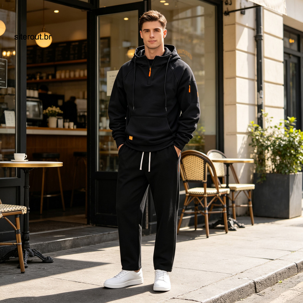 Mens Two Piece Sweatsuits Durable Fitness Clothing 2pcs Men Athletic Tracksuit Set – Quarter Zip Hoodie Sweatpants Lon