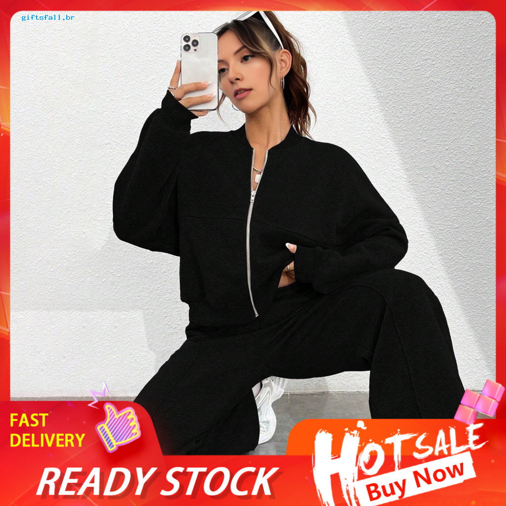 Women Two-piece Suit Comfortable Clothing Women’s 2 Piece Tracksuit Set Fall Zip-up Sweatshirt Wide Leg Sweatpants Lou