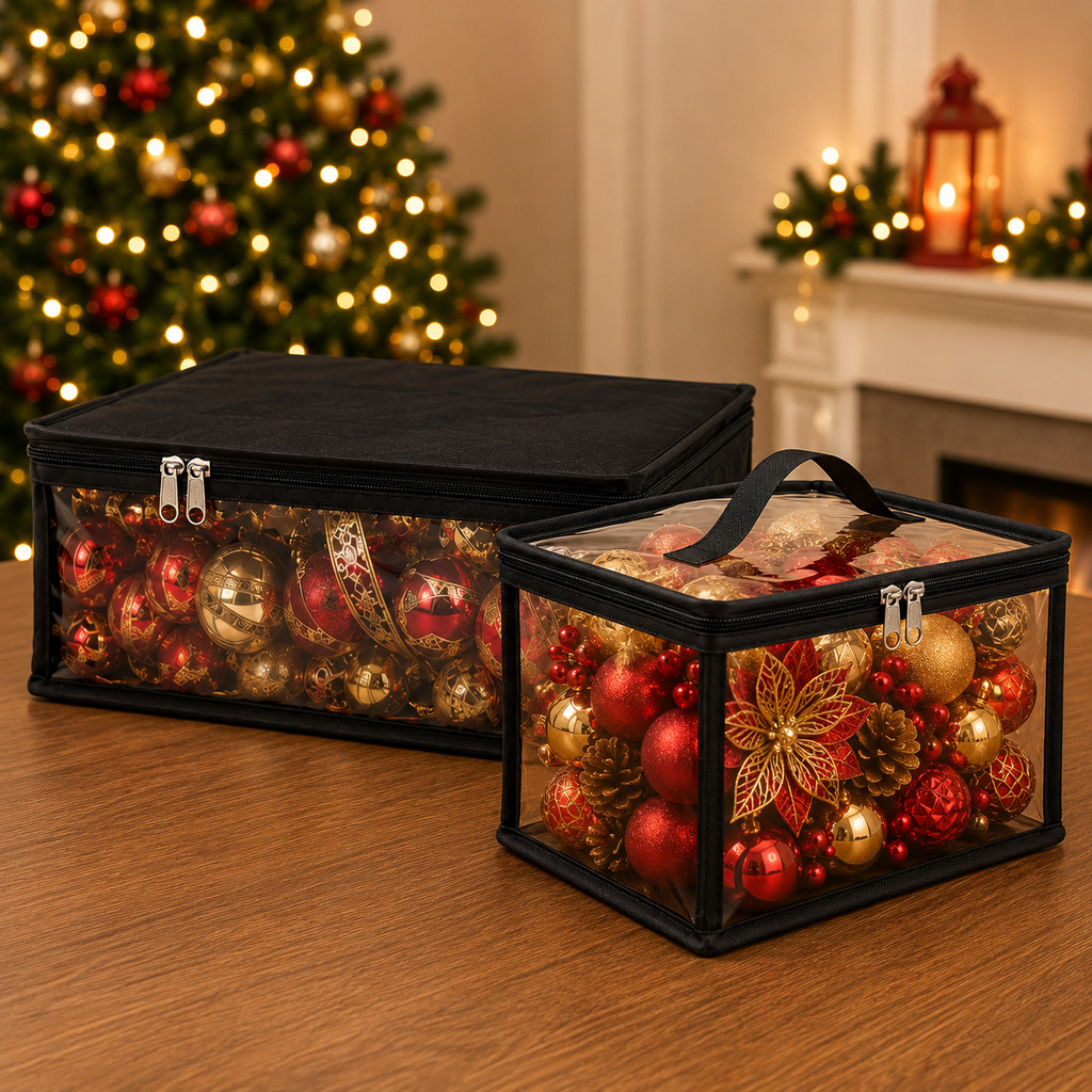 Kit Organizador Natal Bloco + Bolsa Protetora Para Guardar Enfeites Bolas Pisca Pisca Decoração Natalina com ZíperTam