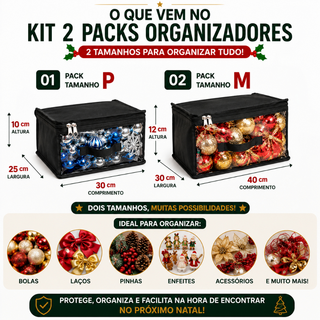 Caixa Organizadora para Enfeites de Árvore de Natal Bolas Pisca Pisca Decoração Natalina Kit 2 Unidades