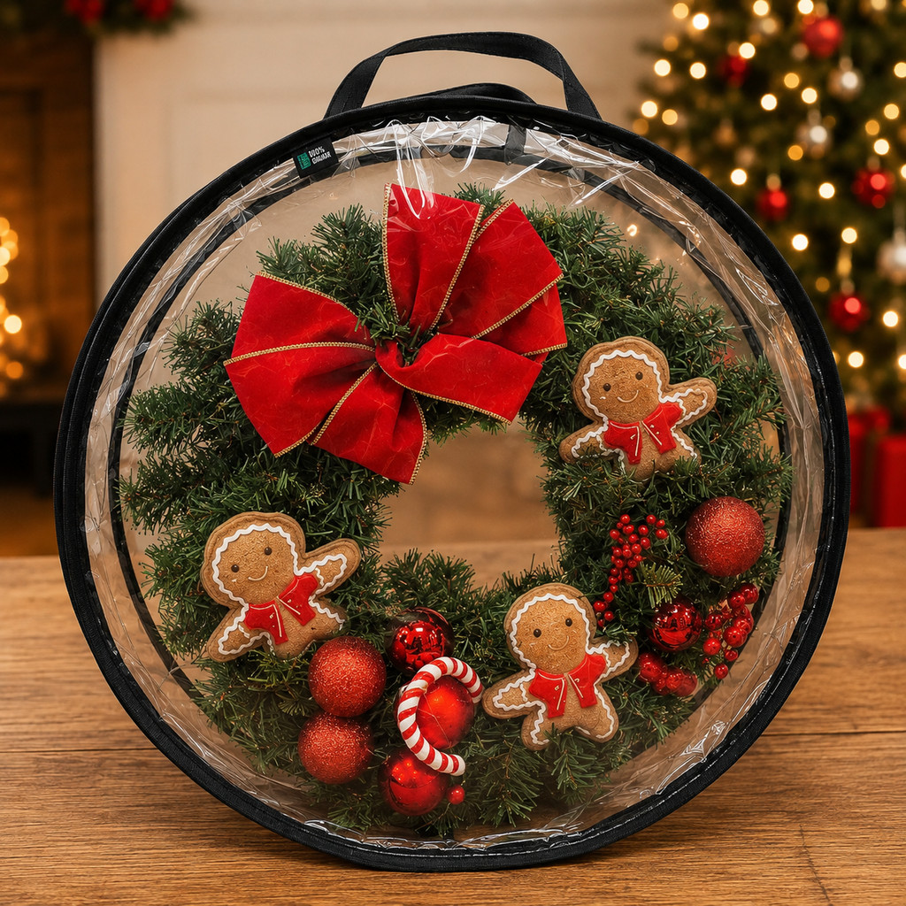 Kit Natal Premium Bolsa Guirlanda Cristal + Bloco Organizador P/ Guardar Enfeites Bolas Decoração Natalina com Zíper
