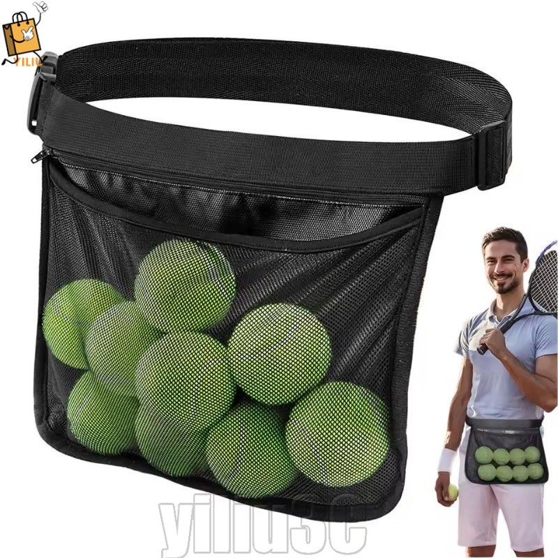 [Prim] [BR] 3-1Pcs Bolsas Porta Bolas De Tênis De Camada Dupla-Bolsa De Bola De Armazenamento De Cinto Ajustável-Bolso C