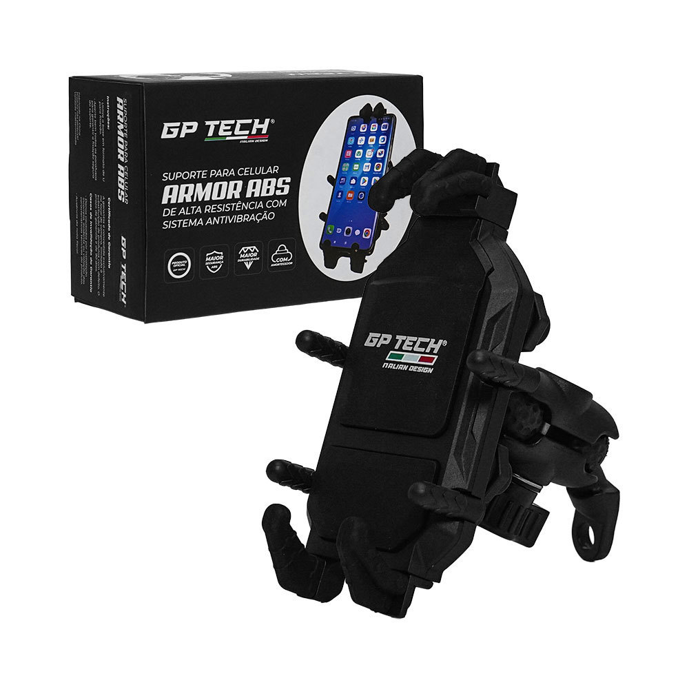 SUPORTE CELULAR SMARTPHONE GP TECH ARMOR ABS ANTI SHOCK RETROVISOR PRETO