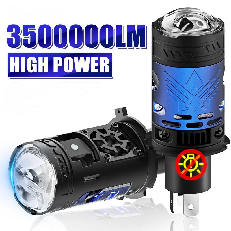 Farol de LED H4/9003/HB2 de Alta Potência com Lente Projetora Canbus, Luz Forte 35000LM, Refrigeração por Ventilador