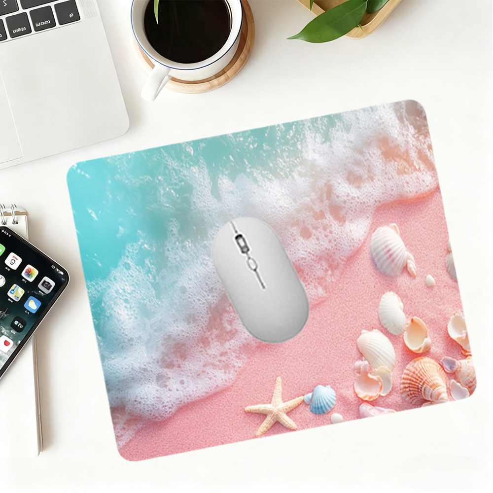 Um Mouse Pad Romântico Com Tema De Praia Rosa Design De Padrão De Concha , Tapete De Mesa
