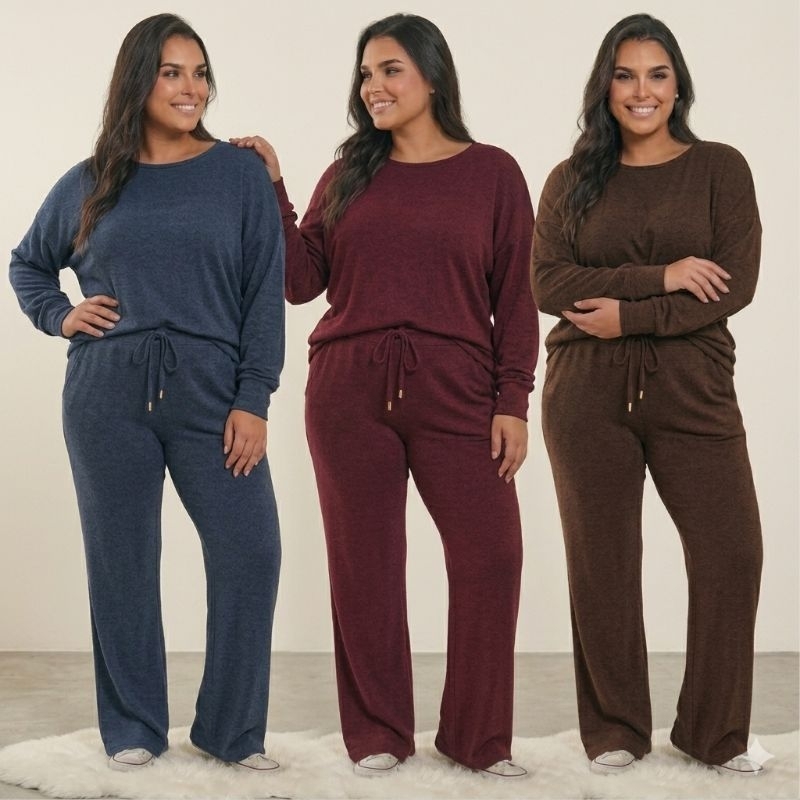 Conjunto lanzinha blusa soltinha morcego e calça flare bailarina com forro e bolso| Inverno Feminino