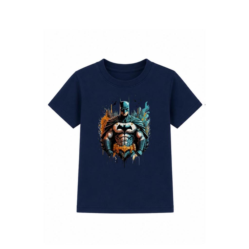Camisa Blusa Infantil Menino Batman Morcego Camiseta Masculina Super Heroi Roupa Criança Algodão Azul Marinho