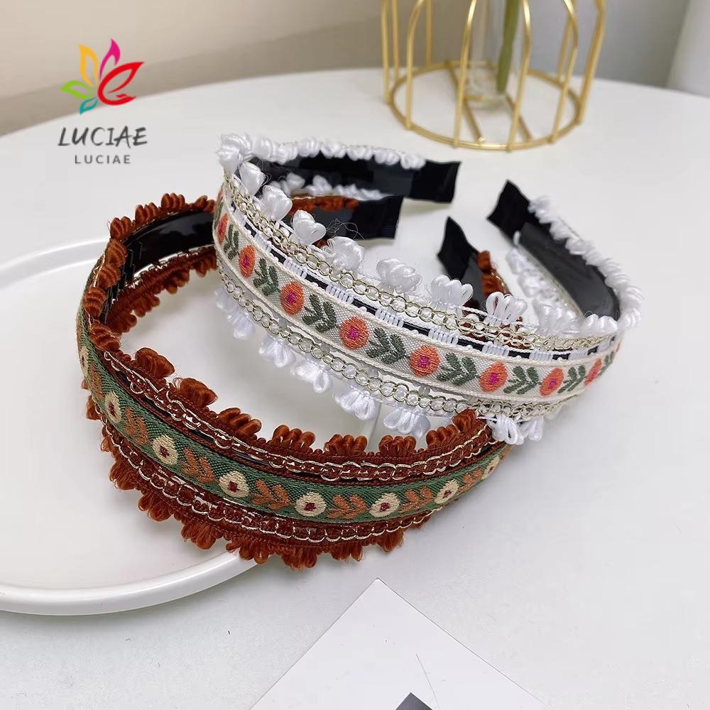 LUCIAE Faixa De Cabeça Bordada , Argola Boho Estilo Retrô , Acessórios Para Cabelo , Cocar Largo , Mulheres E Meninas