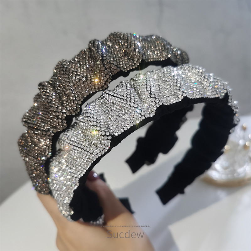 Versão coreana strass cocar bandana feminino passeio All-Match moda elegante Hairpin simples pressionado cabelo largo ba