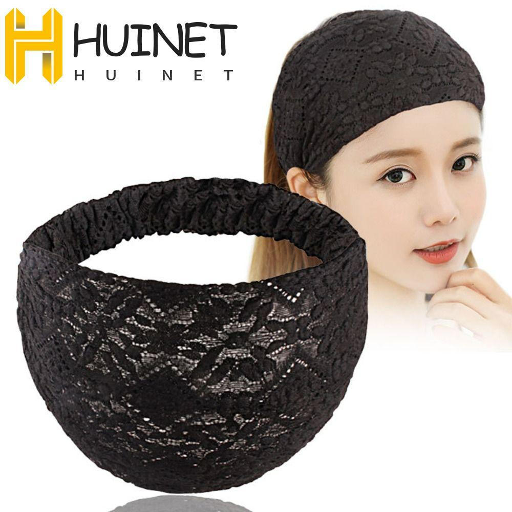 HUINET Malha Flor Bandana , Oco Antiderrapante Rendas Hairbands , Cocar Cabelo Hoop Lenço Lado Largo Cabeça Envoltório