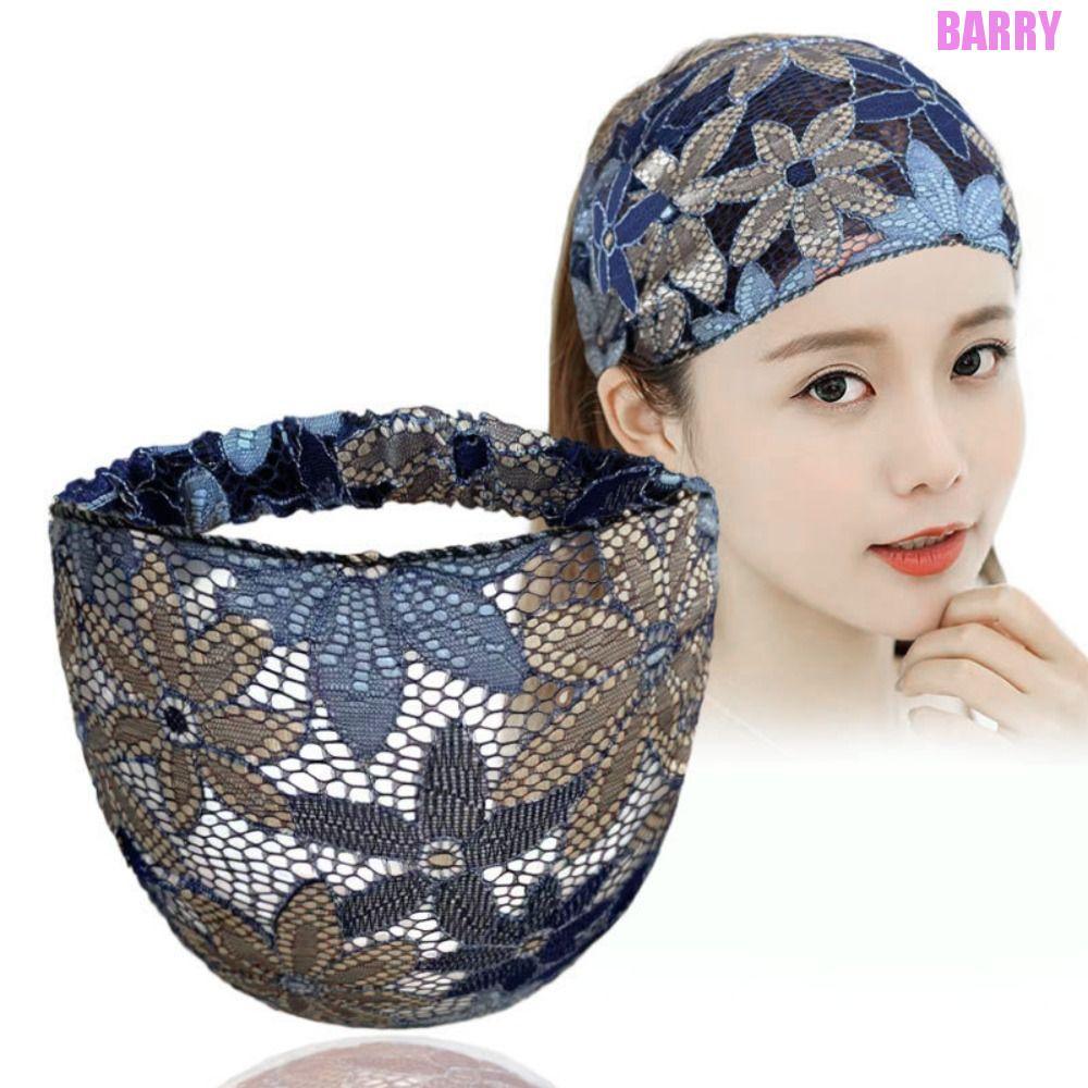 BARRY Malha Flor Bandana , Cabelo Oco Hoop Rendas Hairbands , Leve Elástico Cocar Lado Largo Cabeça Envoltório