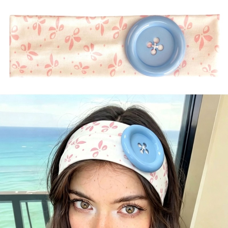 xiangbao Faixa De Cabeça De Tecido Estampado Para Meninas E Mulheres , Cabelo Com Botão Elástico , Cocar Largo Deslocame