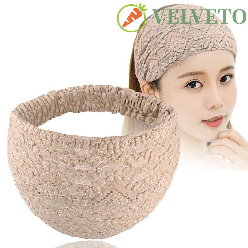 ELVETO Faixas De Cabelo De Renda , Argola Antiderrapante Malha Flor Bandana , Cocar Elástico Lado Largo Envoltório De Ca