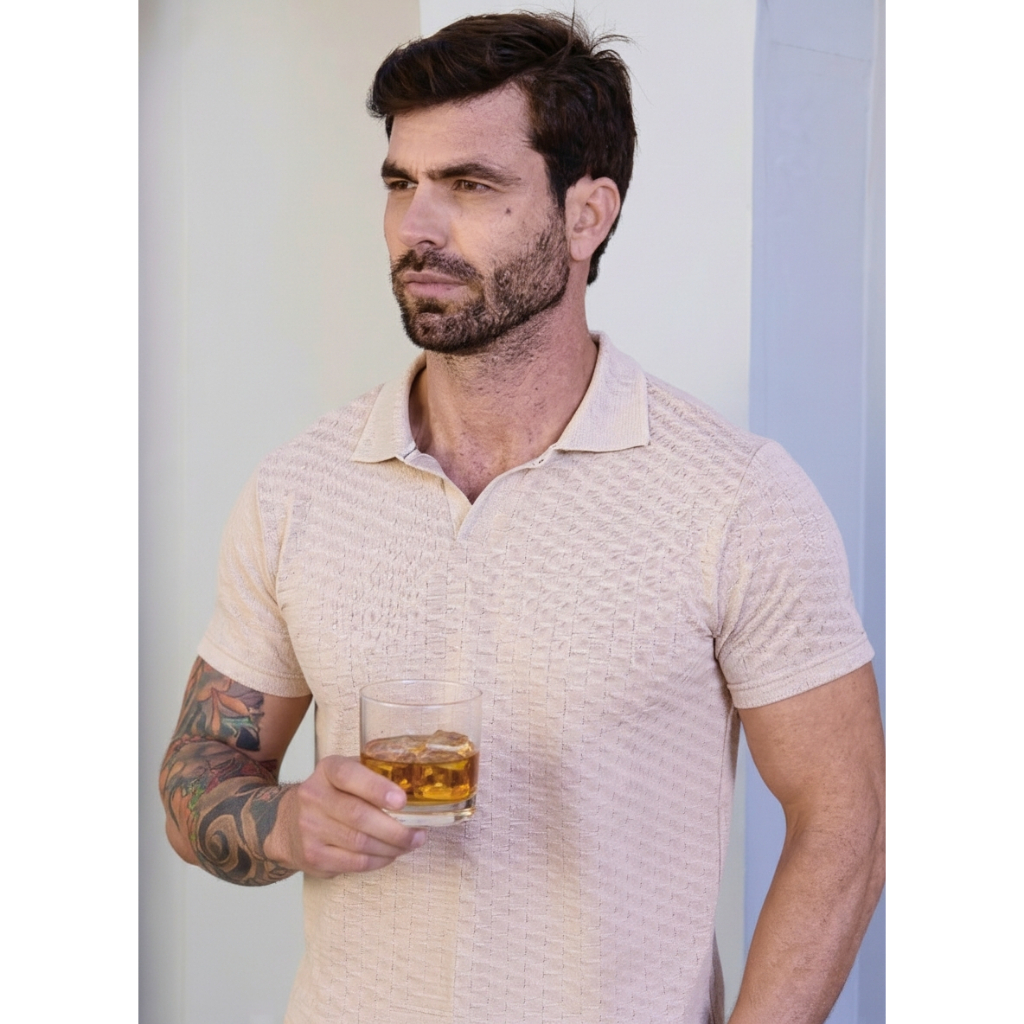 Camisa Polo Masculina Tricô Premium Elegante Confortável Casual Luxo Tricotada