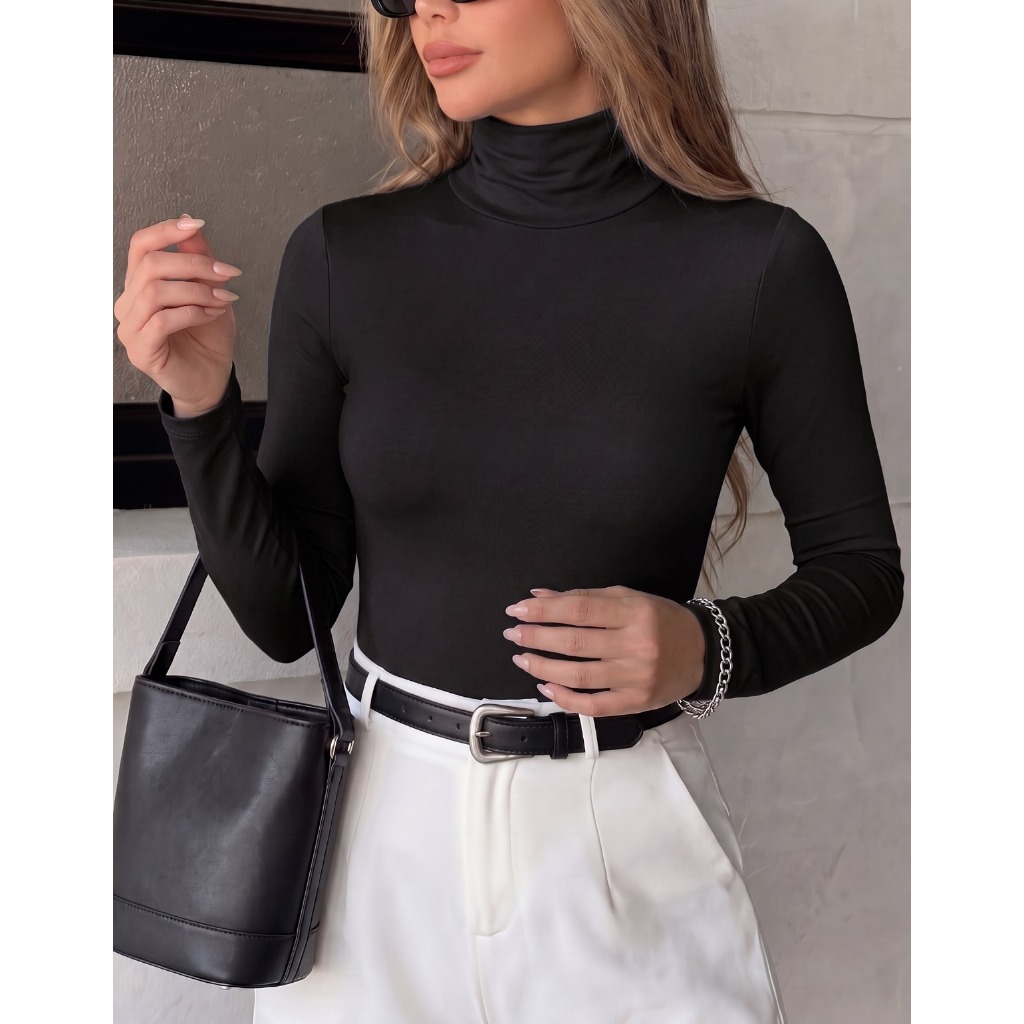 Blusinha Feminina Gola Cacharrel Manga Longa Segunda Pele