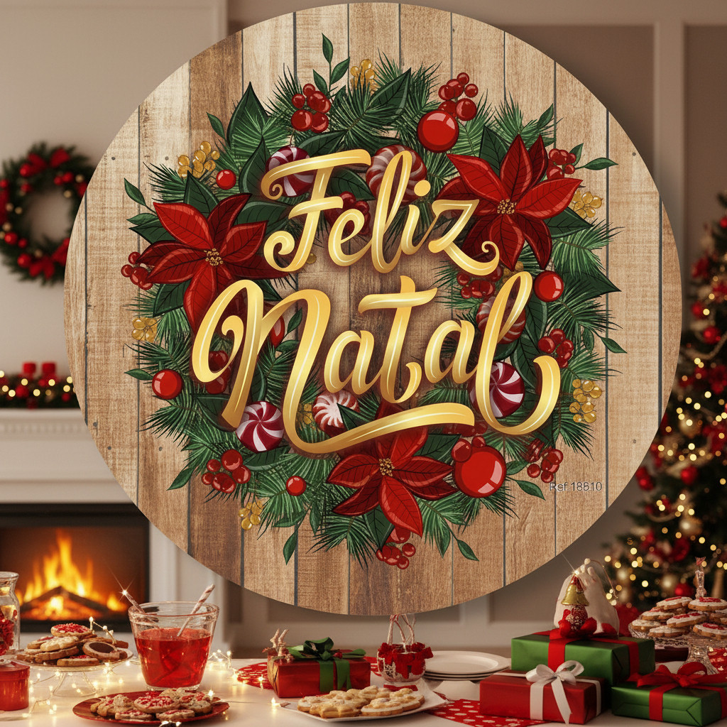 Painel Natal Decorativo Redondo Alta Qualidade Para Festa e Fotos Tema Papai Noel Jesus 1,50m Impressão Digital HD