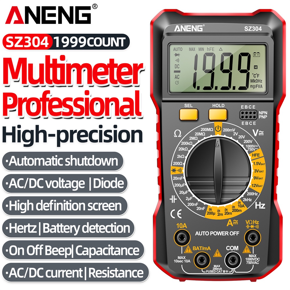 Um Conjunto De Multímetro Digital ANENG SZ304 , Testador Portátil True RMS 2000 Contagens Com NCV Para Medição Elétrica
