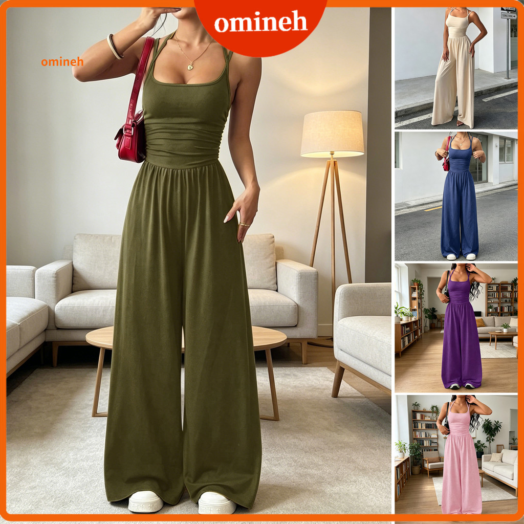 Scoop Neck Jumpsuit Women Women’s Summer Spaghetti Strap Wide Leg Romper One Piece Long Pants Outfit Perfect for Beach