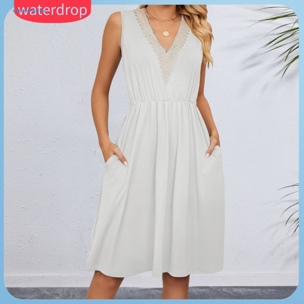 Women’s Summer V Neck Midi Dress with Pockets Boho Beach Sundress Vacation Outfit Lightweight and Comfortable for Sout