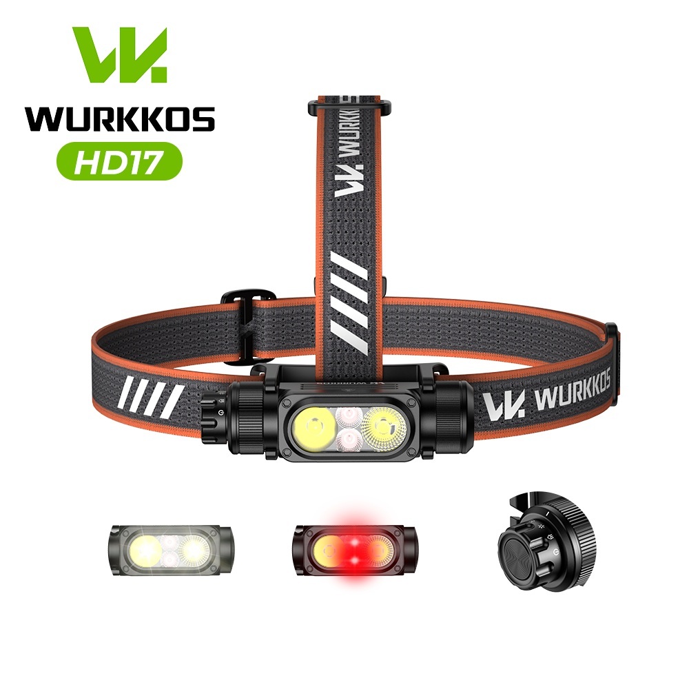 Lanterna de cabeça Wurkkos HD17 2500lm com 4 modos, alcance de 220m: foco, luz difusa e luz vermelha. Clipe ajustável.