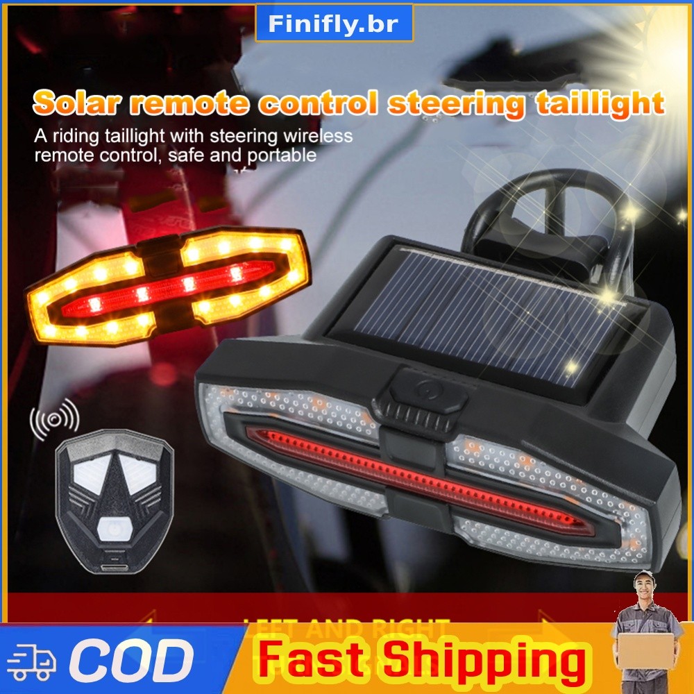 Solar LED Bicicleta Virar Lanterna Traseira Tipo-C Carregamento Ciclismo Lâmpada De Advertência Aviso Segurança Da Acess