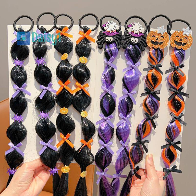 Daisy1 2 Peças Halloween Moda Lanterna Trança Peruca Laços De Cabelo Para Meninas Com Elementos De Abóbora E Aranha Aces